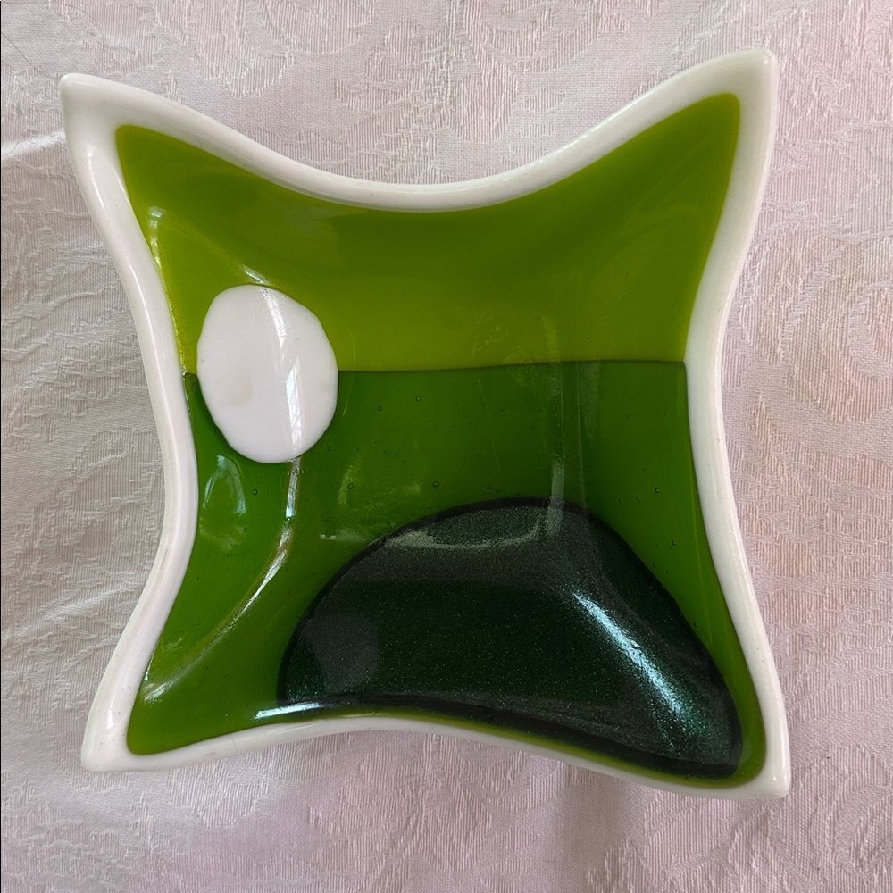 Art Dish Hand Crafted Fused Glass Colorful OOAK
Green